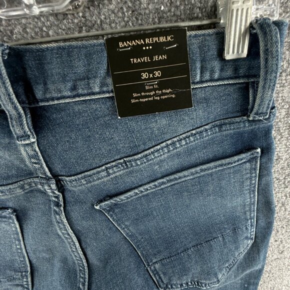 NWT Banana Republic Traveler Jeans Blue 30x30 Slim Fit Denim Soft Stretch Adult - Picture 15 of 16